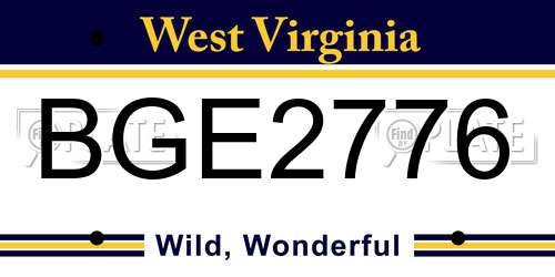 BGE2776 West Virginia License Plate