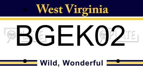 BGEK02 West Virginia License Plate