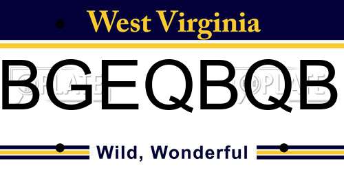 BGEQBQB West Virginia License Plate