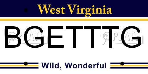 BGETTTG West Virginia License Plate