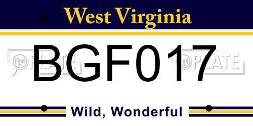 BGF017 West Virginia License Plate