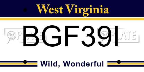 BGF39I West Virginia License Plate