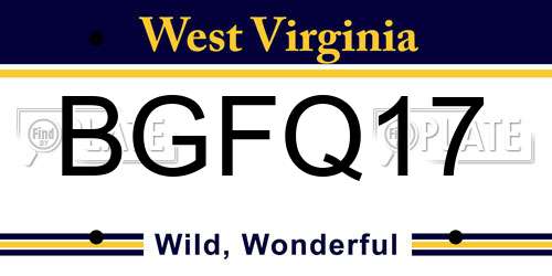 BGFQ17 West Virginia License Plate