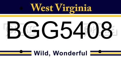 BGG5408 West Virginia License Plate