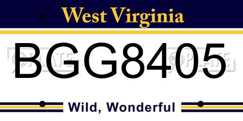BGG8405 West Virginia License Plate