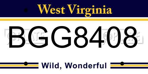 BGG8408 West Virginia License Plate