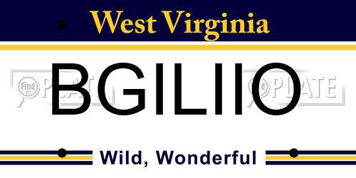 BGILIIO West Virginia License Plate