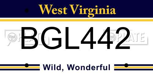 BGL442 West Virginia License Plate