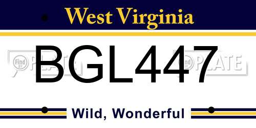 BGL447 West Virginia License Plate