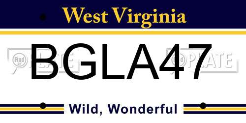 BGLA47 West Virginia License Plate