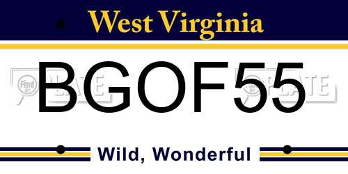 BGOF55 West Virginia License Plate