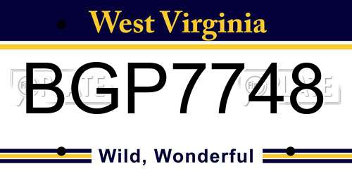 BGP7748 West Virginia License Plate