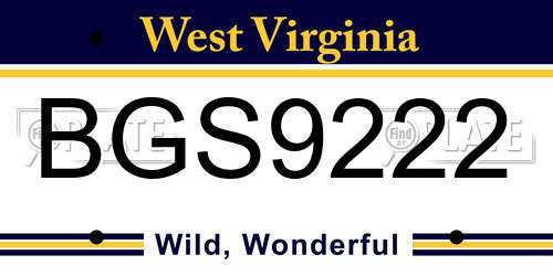 BGS9222 West Virginia License Plate