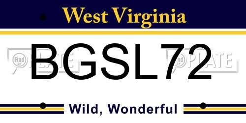 BGSL72 West Virginia License Plate