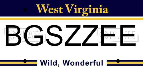 BGSZZEE West Virginia License Plate