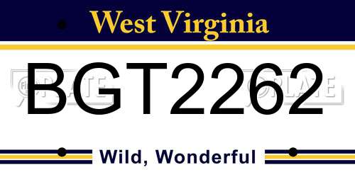 BGT2262 West Virginia License Plate