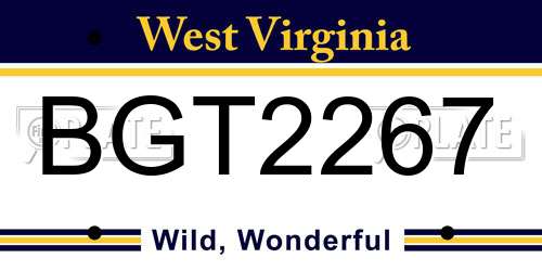 BGT2267 West Virginia License Plate