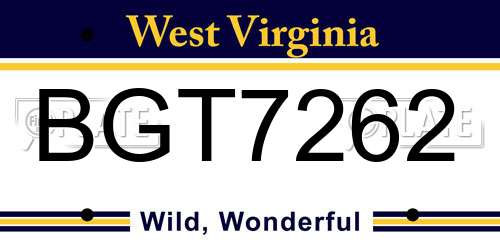 BGT7262 West Virginia License Plate