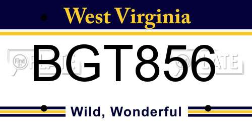 BGT856 West Virginia License Plate