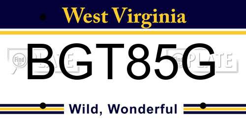 BGT85G West Virginia License Plate