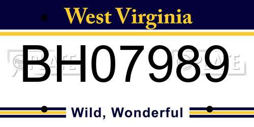 BH07989 West Virginia License Plate