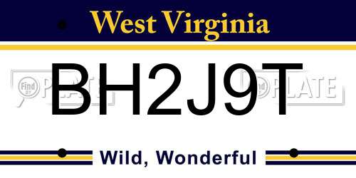 BH2J9T West Virginia License Plate