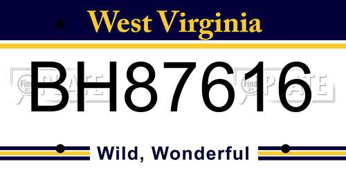 BH87616 West Virginia License Plate