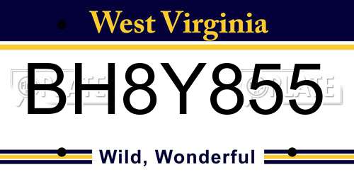 BH8Y855 West Virginia License Plate