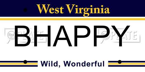 BHAPPY West Virginia License Plate