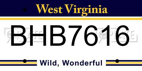 BHB7616 West Virginia License Plate