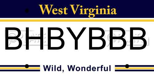 BHBYBBB West Virginia License Plate