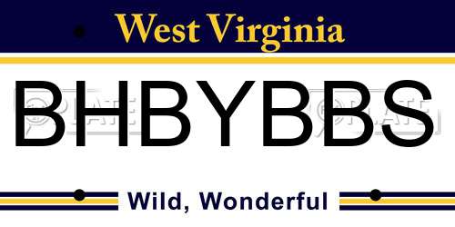 BHBYBBS West Virginia License Plate