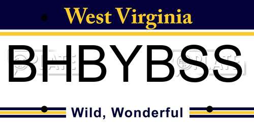 BHBYBSS West Virginia License Plate