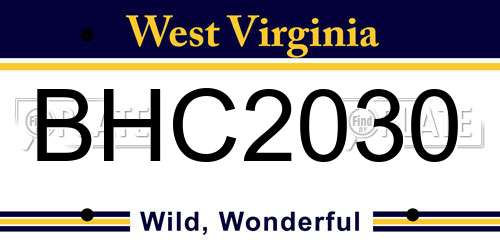 BHC2030 West Virginia License Plate