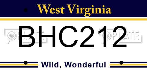 BHC212 West Virginia License Plate