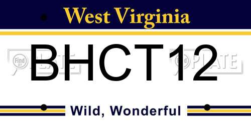 BHCT12 West Virginia License Plate