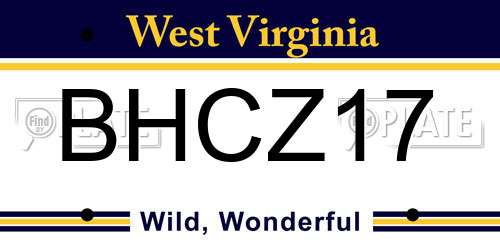 BHCZ17 West Virginia License Plate