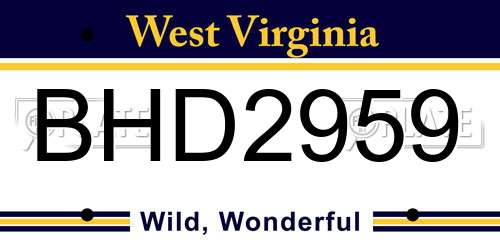 BHD2959 West Virginia License Plate