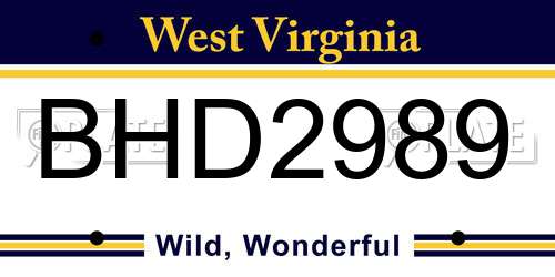 BHD2989 West Virginia License Plate