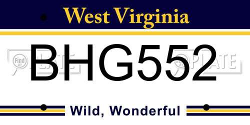 BHG552 West Virginia License Plate