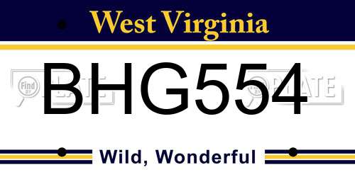 BHG554 West Virginia License Plate