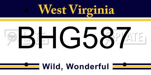 BHG587 West Virginia License Plate