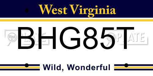 BHG85T West Virginia License Plate