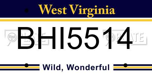 BHI5514 West Virginia License Plate