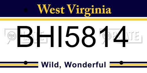 BHI5814 West Virginia License Plate