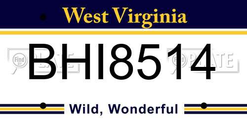 BHI8514 West Virginia License Plate