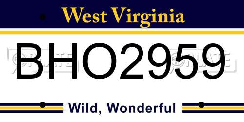 BHO2959 West Virginia License Plate
