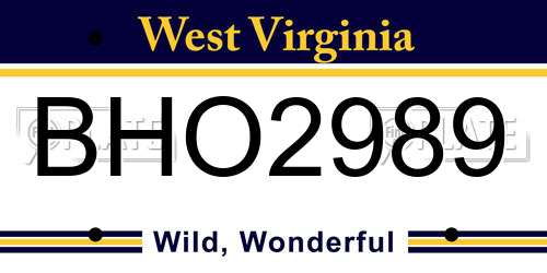 BHO2989 West Virginia License Plate