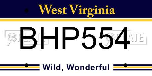 BHP554 West Virginia License Plate