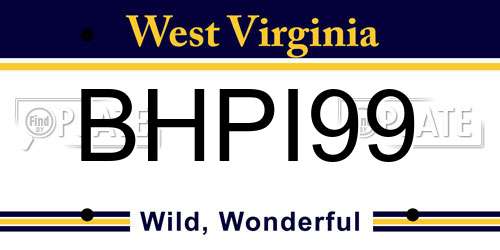 BHPI99 West Virginia License Plate